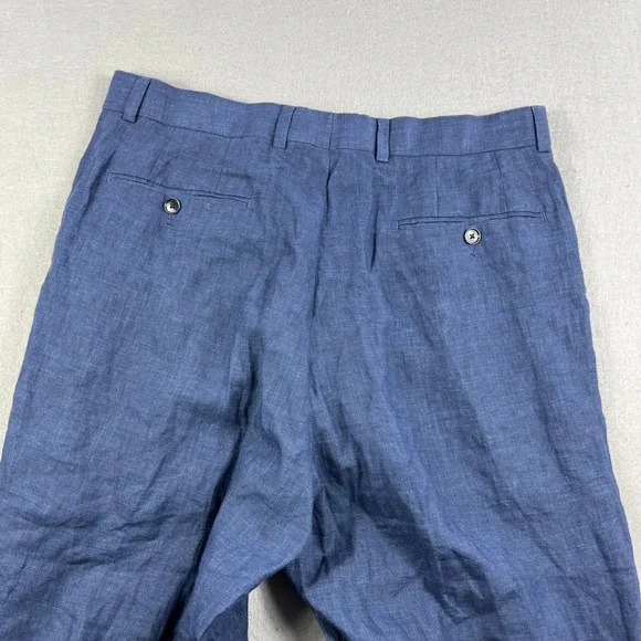 Haspel Mens 34W 32L Navy Blue 100% Linen Dress Pants Flat Front - Picture 4 of 5
